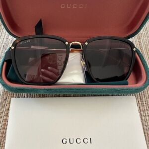 Gucci Square Havana Gold Sunglasses 56mm NWT